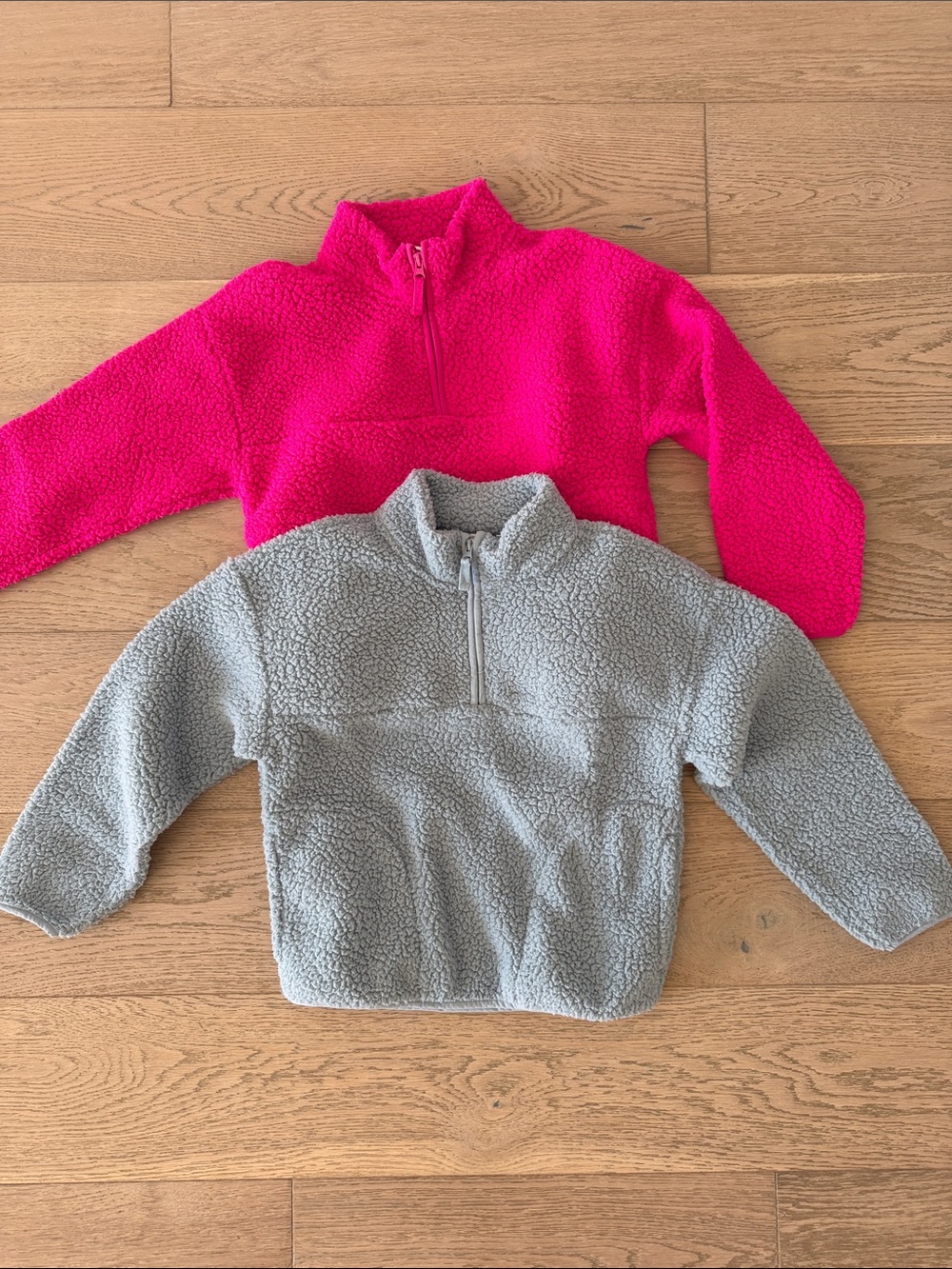 Kids Sherpa Half-Zip Pullovers - Hot Pink & Light Blue